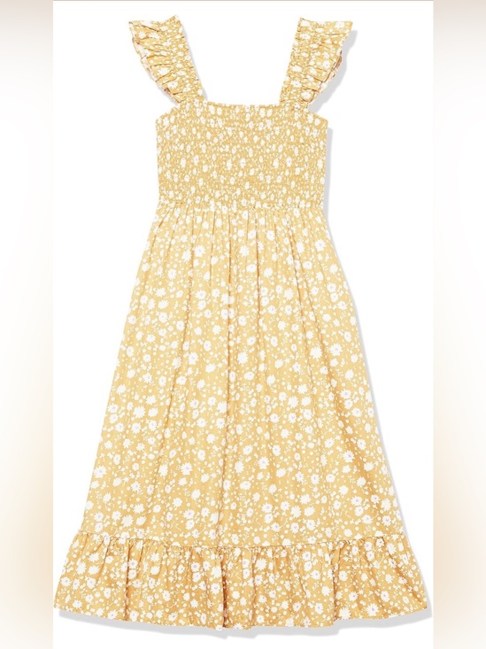 The Drop Dresses & Skirts - Smocked Floral Midi Dress in Mustard